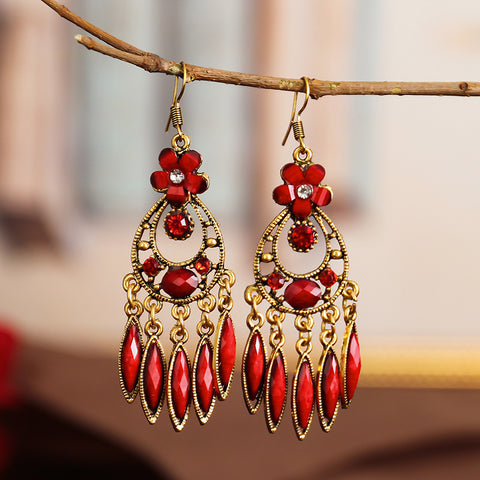Creative Flower Ethnic Style Purple Retro Tassel Earrings M3331111