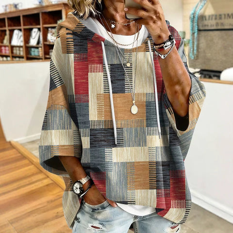 Autumn and winter women's new plaid contrasting color printing women's casual sweater FF303267