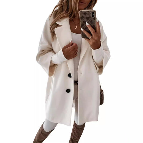 Wolljacke mit Siebenviertelärmeln, Knopf-Reverstasche, m300545 