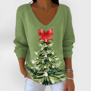 Shoulder V-neck long-sleeved autumn leaf 3D digital printing women's top FF303401