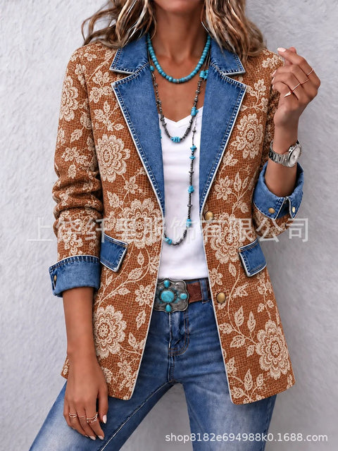 3D printed women's cardigan imitation denim blazer FF303337