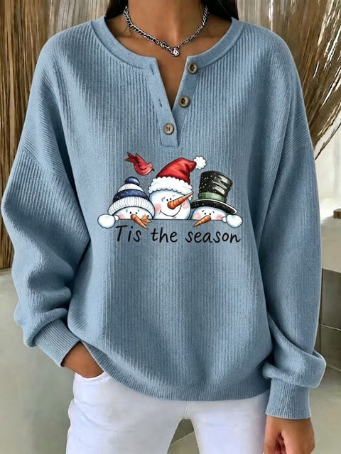 Christmas snowman carrot nose print women's button sweater FF303494