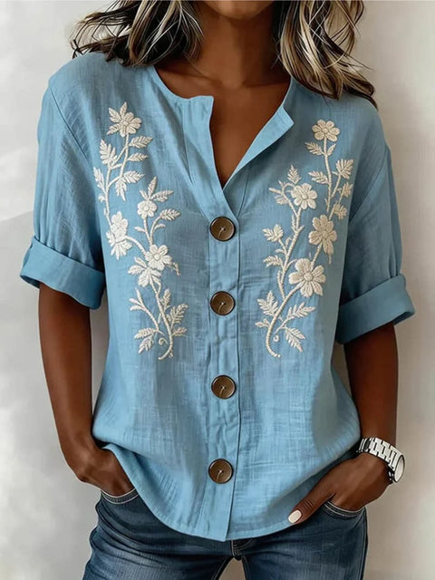 V-neck shirt long-sleeved printed button-down women's shirt m302710