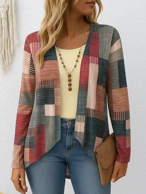 Casual Crew Neck Long Sleeve Cardigan Digital Printing Women's T-Shirt FF303113