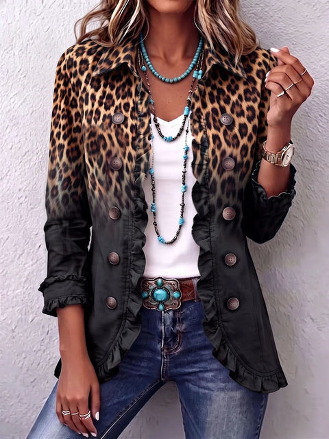 Women's fashion long-sleeved ruffle leaf open button cardigan FF303384 04