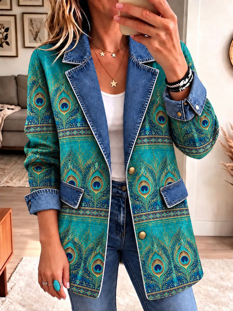 3D printed women's cardigan imitation denim blazer FF303337