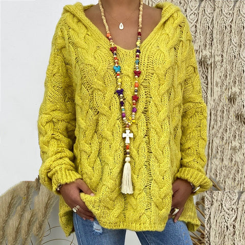 Einfarbiger Twist-Strick-Hoodie m300492 
