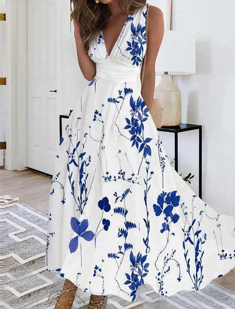 Damen neues V-Ausschnitt mit Futter hohe Taille ärmellos bedruckt sexy Westenkleid m301267 
