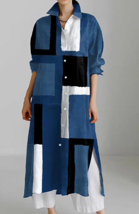 Casual abstract 3D printing autumn and winter long sleeve slit lining m303182