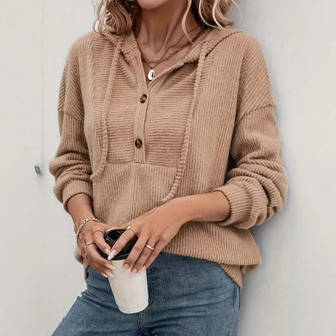 Autumn and winter hooded pit strip long-sleeved sweater m303222