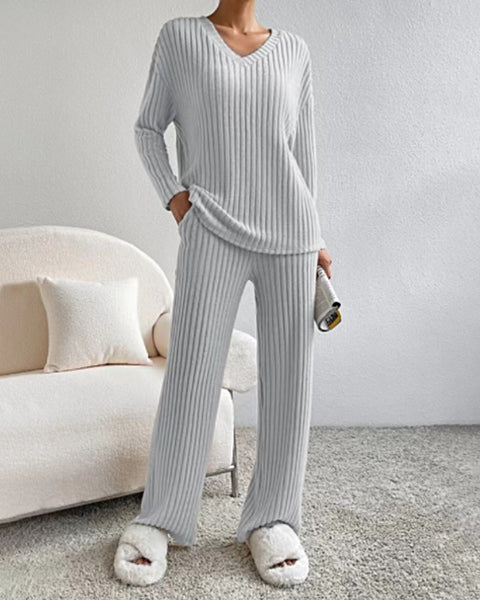 Fashion casual straight-leg pants temperament loose V-neck pit strip knitted cover m301795