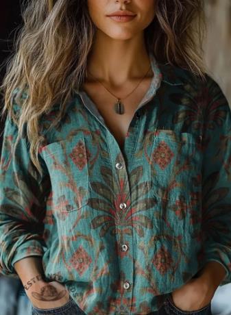 Fashion women's clothing European and American versatile printing casual lapel m301565