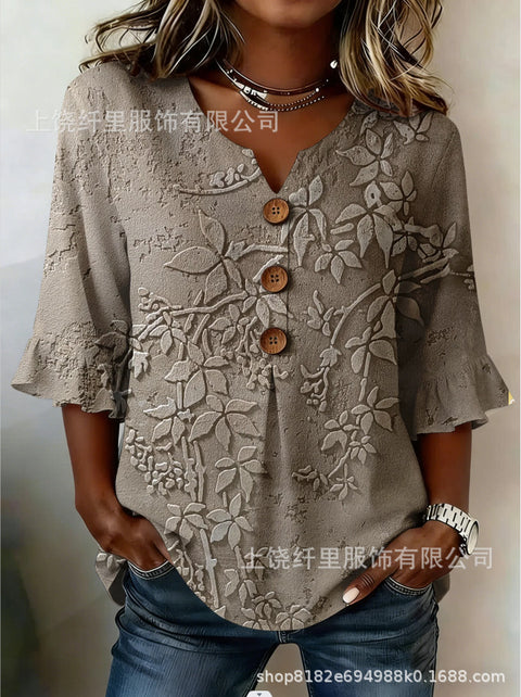 3D digital printing floral pattern women's long-sleeved buckle cardigan top m302703