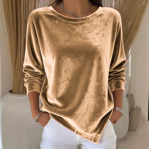 Casual Crew Neck Velvet Solid Color Long Sleeve Women's T-Shirt FF303114