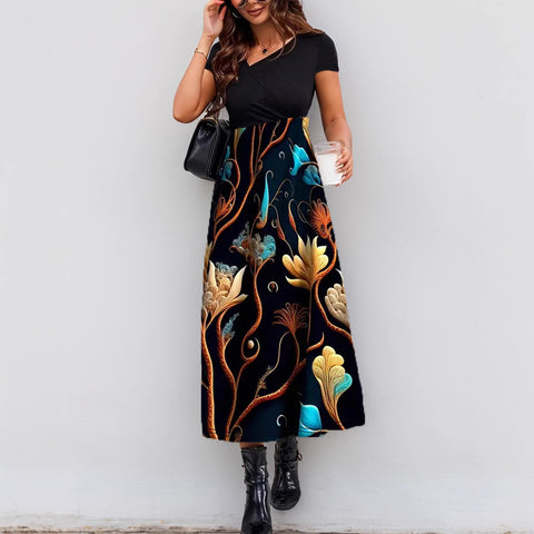 Elegantes Modekleid mit Spleißdruck m301209 