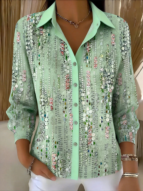 Retro Striped Creative Fashion Versatile Long Sleeve Women's Lapel Shirt