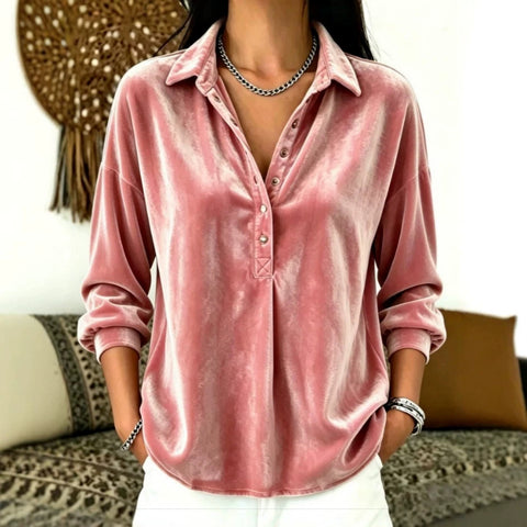 Popular casual fashion women's clothing golden velvet solid color lapel top m303229