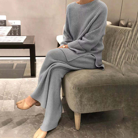 Long-sleeved solid color knitted casual two-piece knitted sweater m301797