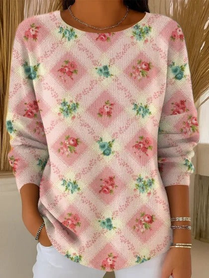 Off-the-shoulder crew neck long-sleeved sweater autumn and winter printed fashion personalized top m302178-2