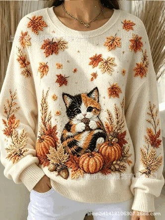 Women's autumn drop shoulder crew neck sweatshirt 3D digital print crew neck FF303475