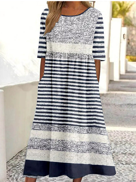 New mid-waist women's casual crew neck 3D printed dress m302528