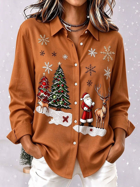 Santa Claus Reindeer Print Long Sleeve Shirt FF303510