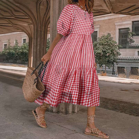 Robe ample décontractée à carreaux et manches longues m301460 