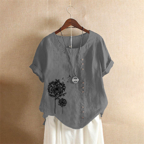 Large size casual loose cotton and linen short-sleeved pullover T-shirt cotton and linen women's clothing large size women's clothing m302737