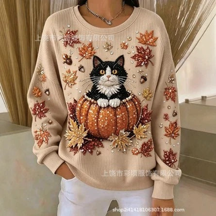 Autumn shoulder crew neck sweater 3D digital printing crew neck FF303419