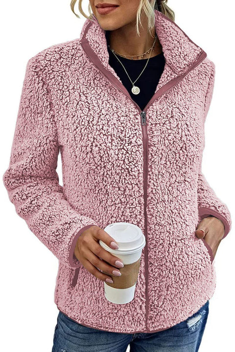 Einfarbiger Top-Pullover für Damen, lässige Mode, langärmelige Reißverschluss-Blasenfleecejacke m300462 