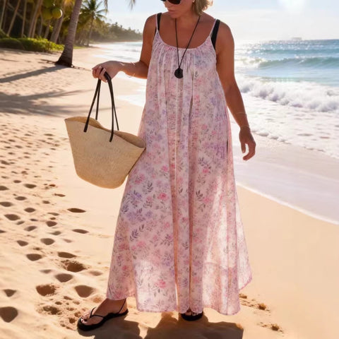 Women's casual loose fashion printed suspender large size seaside beach dress m302340