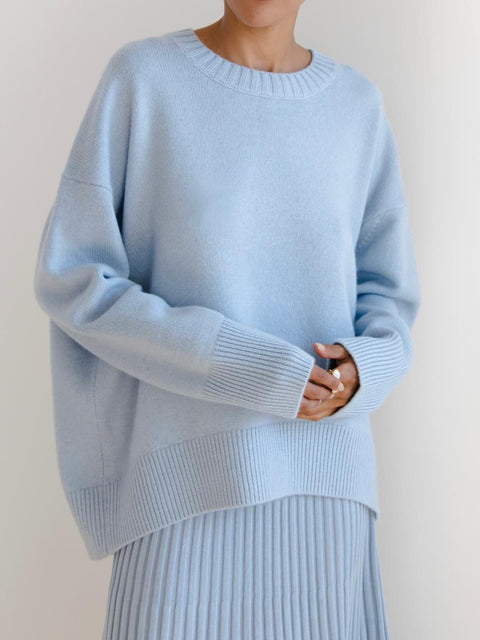 Damen Strickpullover Rundhalsausschnitt einfarbig lockerer Pullover m300667 