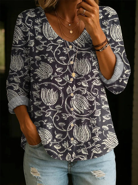 Crew neck women's flower 3D printed top m303179