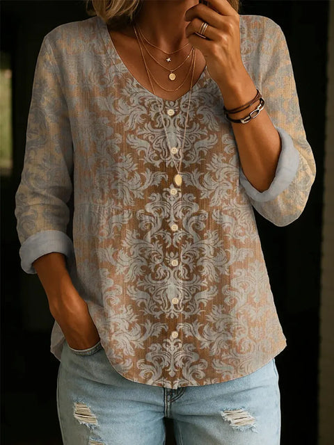 Crew neck women's flower 3D printed top m303179