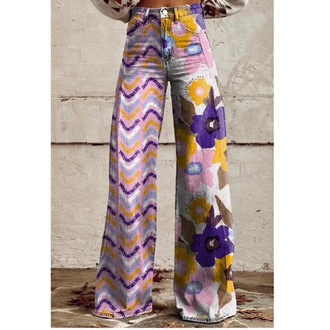 3D heat transfer flared pants simulation denim trousers loose pants m301550