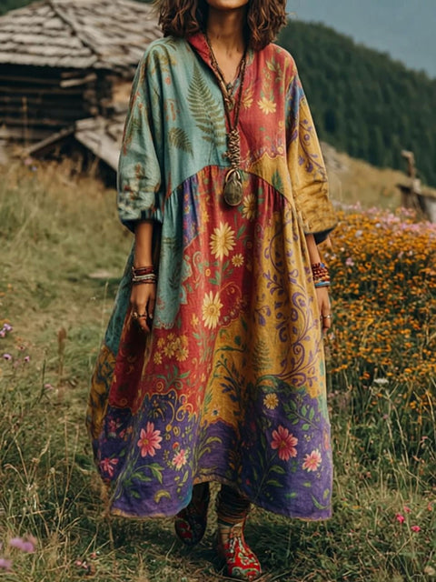 Bohemian ethnic style retro new printing fashion literary loose V-neck FF303433 02