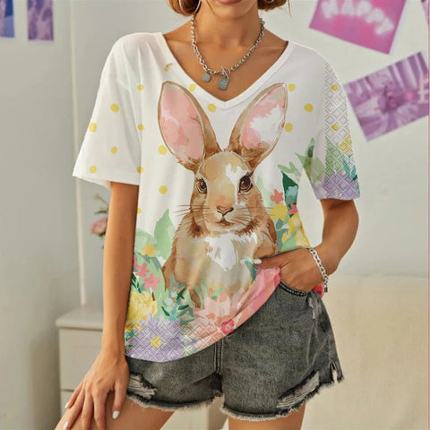 Spring new rabbit pattern printed short-sleeved crew neck T-shirt m302418