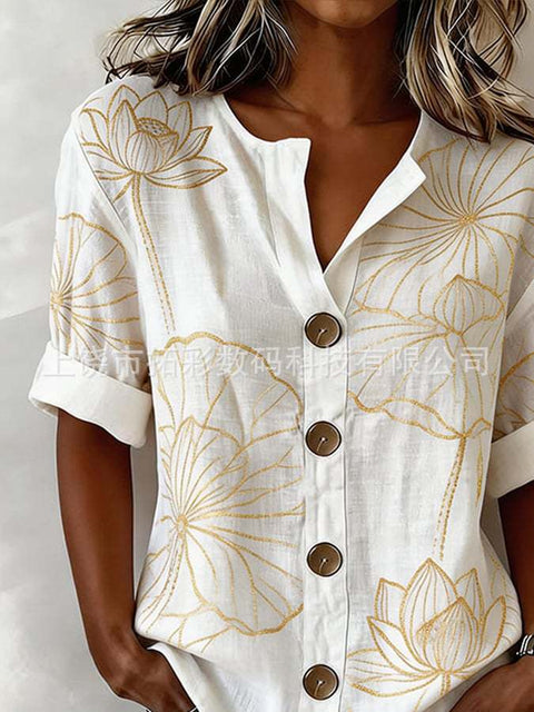 V-neck shirt long-sleeved printed button-down women's shirt m302710