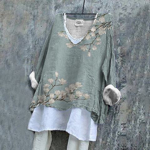 Long-sleeved printed casual pullover loose round neck single-piece T-shirt m301042