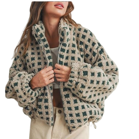New women's anti-blow lamb wool plaid fashion casual loose coat m302134