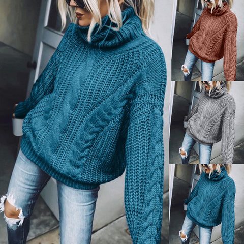 Pullover Damen einfarbig Rollkragen Stricktop m300512 