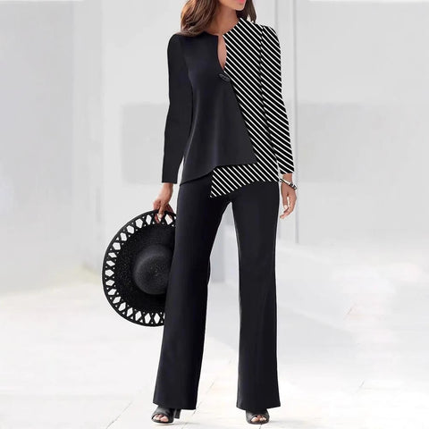 Fashion temperament Commuter color matching long-sleeved trousers two-piece women's clothing m301241
