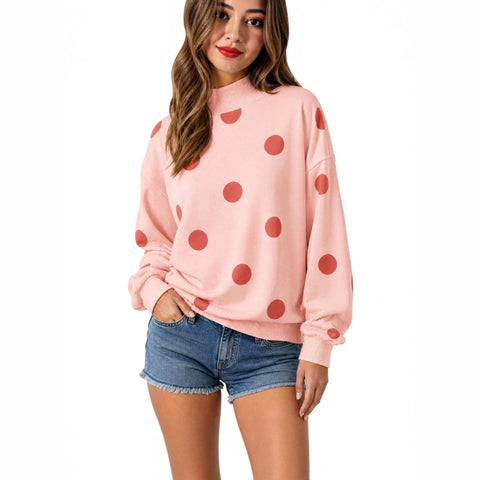Polka dot print loose pullover sweater long sleeve casual versatile top m303221
