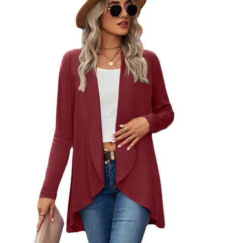 Langärmliges, einfarbiges, lockeres Strickjackenoberteil für Damen, Strickjacke m300427 