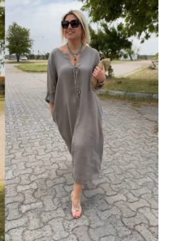 Lässige, lockere Damenbekleidung, einfarbig, schlichtes Kleid m301197 