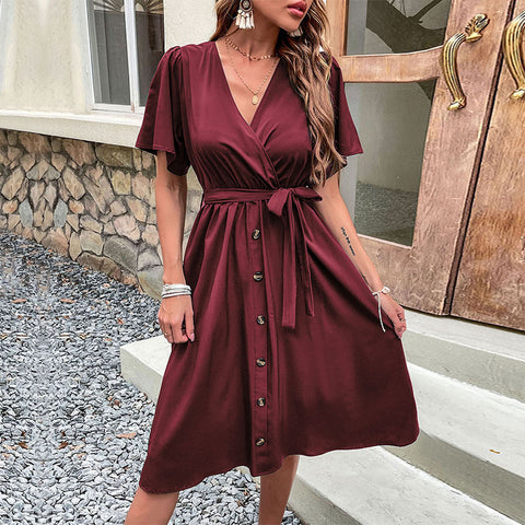 Damenbekleidung Hornärmel Taille Schnürkleid m300852 