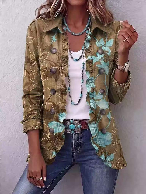 Women's fashion long-sleeved ruffle leaf open button cardigan FF303384 02