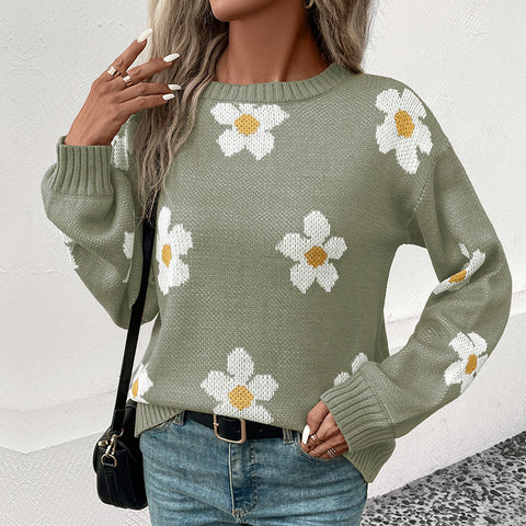 Mehrfarbiger modischer Langarm-Jacquardpullover für Damen m300625 