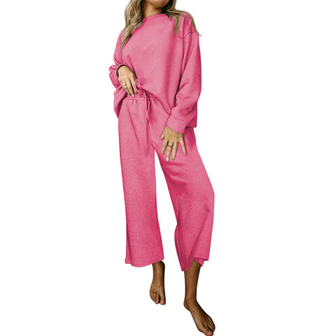 Loose and simple solid color casual suit women's autumn and winter new texture drawstring sportswear women's m301814