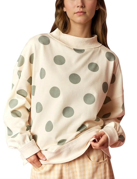 Polka dot print loose pullover sweater long sleeve casual versatile top m303221